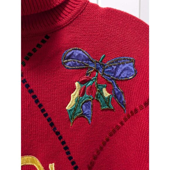 VTG The Eagles Eye Ugly Red Christmas Sweater Turtleneck Size S Beaded Holiday - Picture 4 of 11